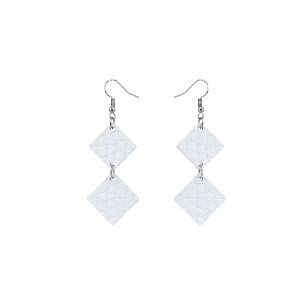 Matte White Snake Leather Earrings