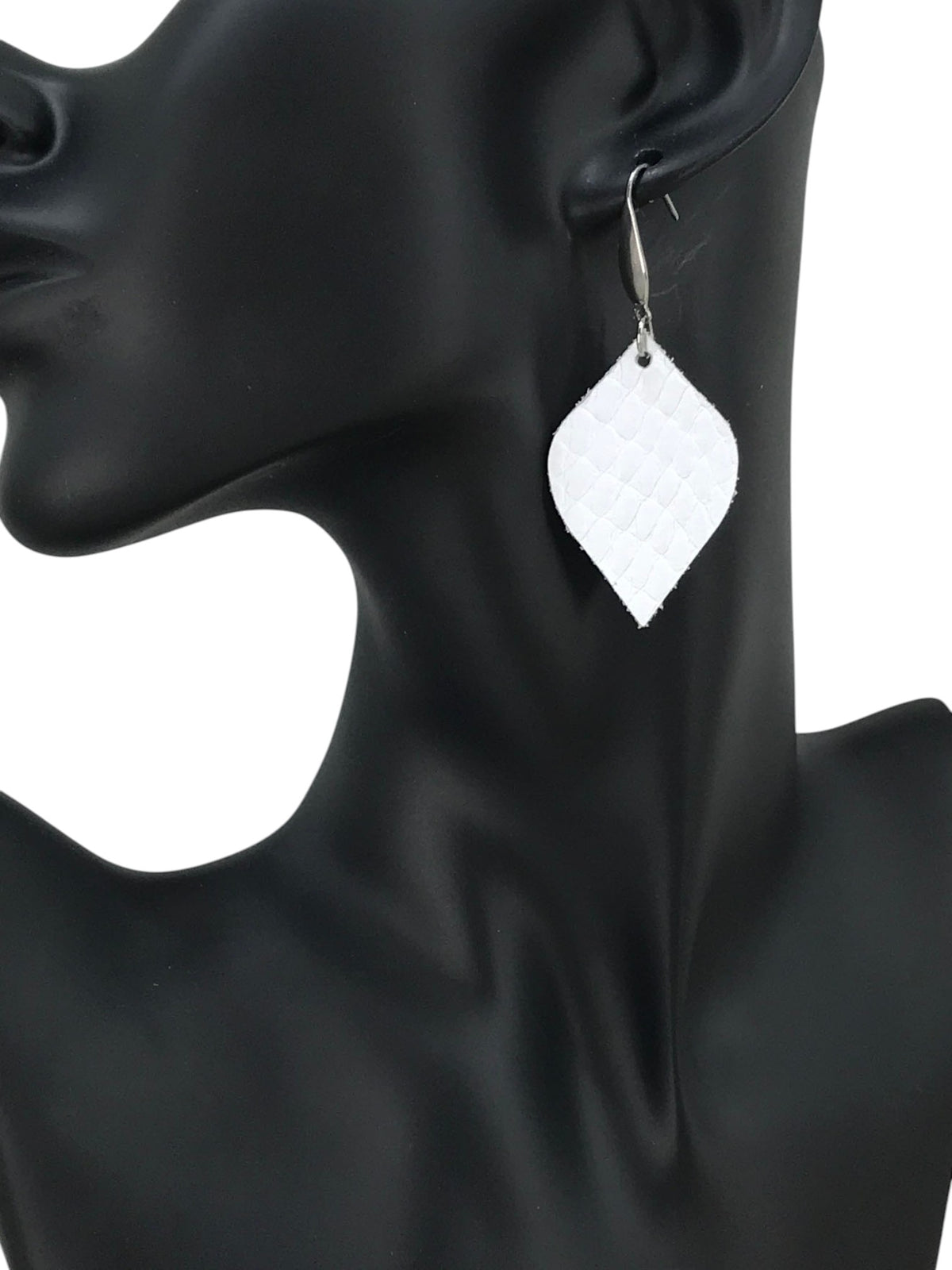 Matte White Snake Leather Petal Earrings