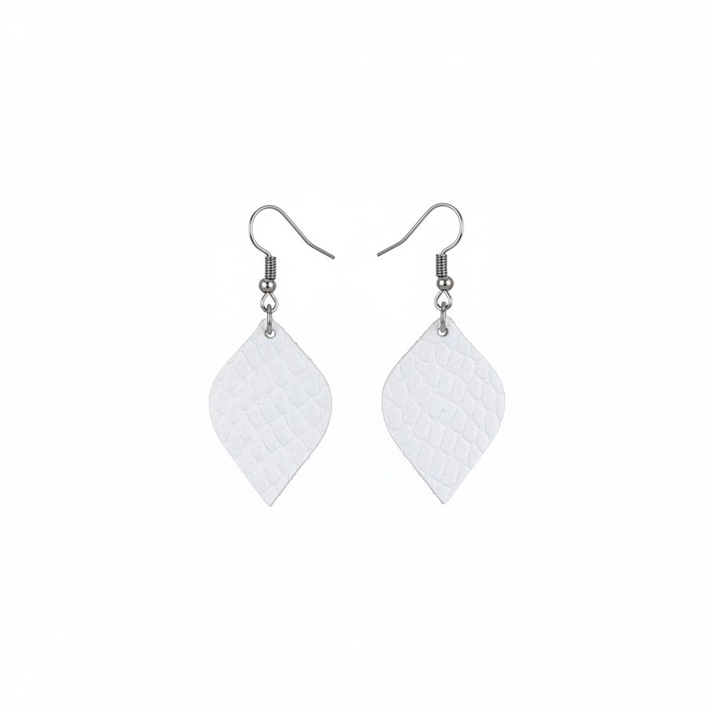Matte White Snake Leather Petal Earrings