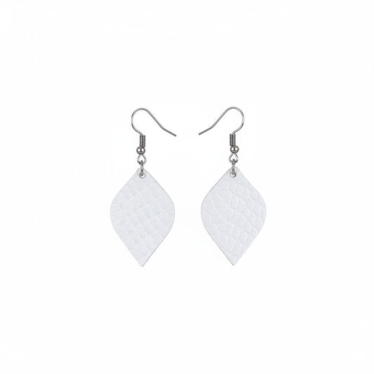 Matte White Snake Leather Petal Earrings