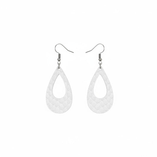 Matte White Snake Leather Teardrop Earrings