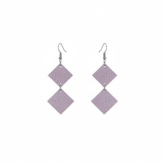 Lilac Sparkle Double Diamond Leather Earrings