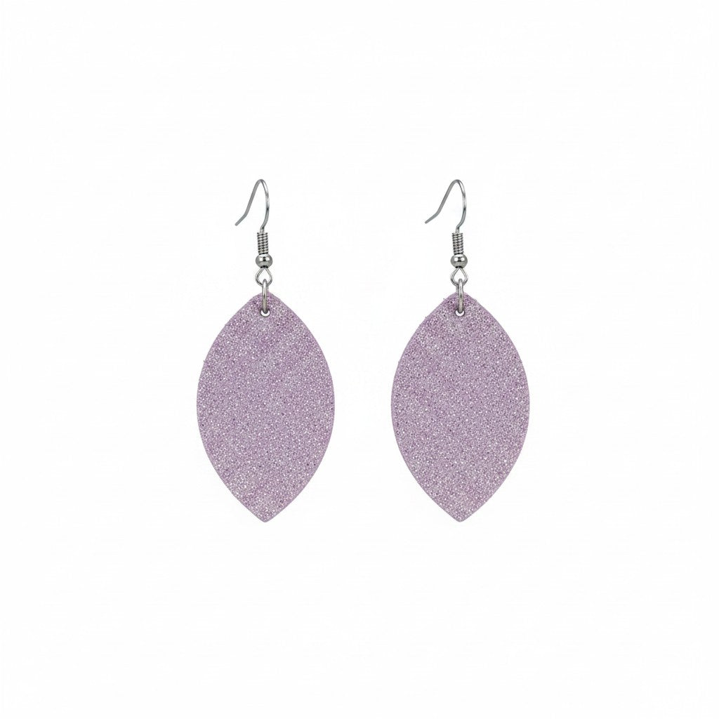 Lilac Sparkle Leaf Leather Earrings