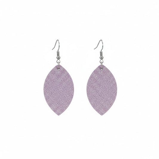 Lilac Sparkle Leaf Leather Earrings