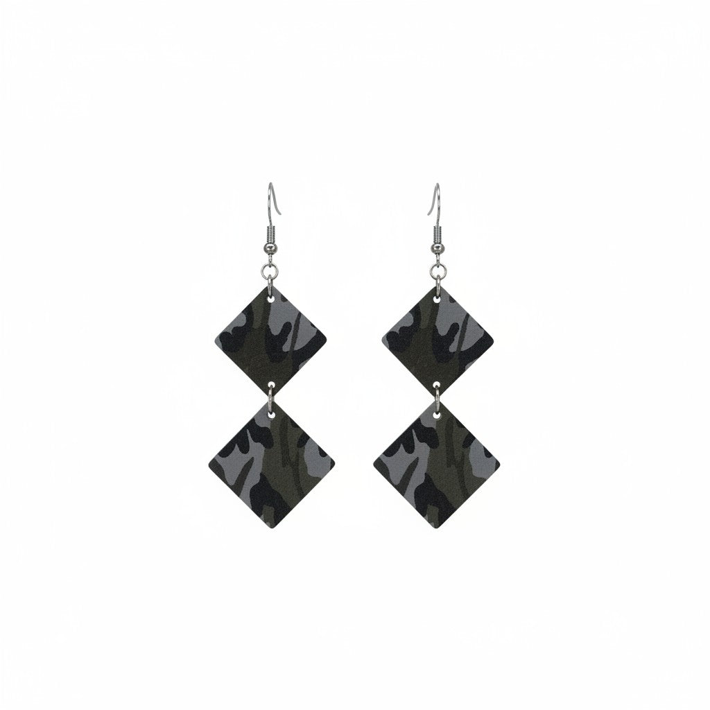 Jungle Gray Mini Camo Double Diamond Earrings