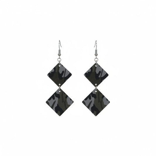 Jungle Gray Mini Camo Double Diamond Earrings