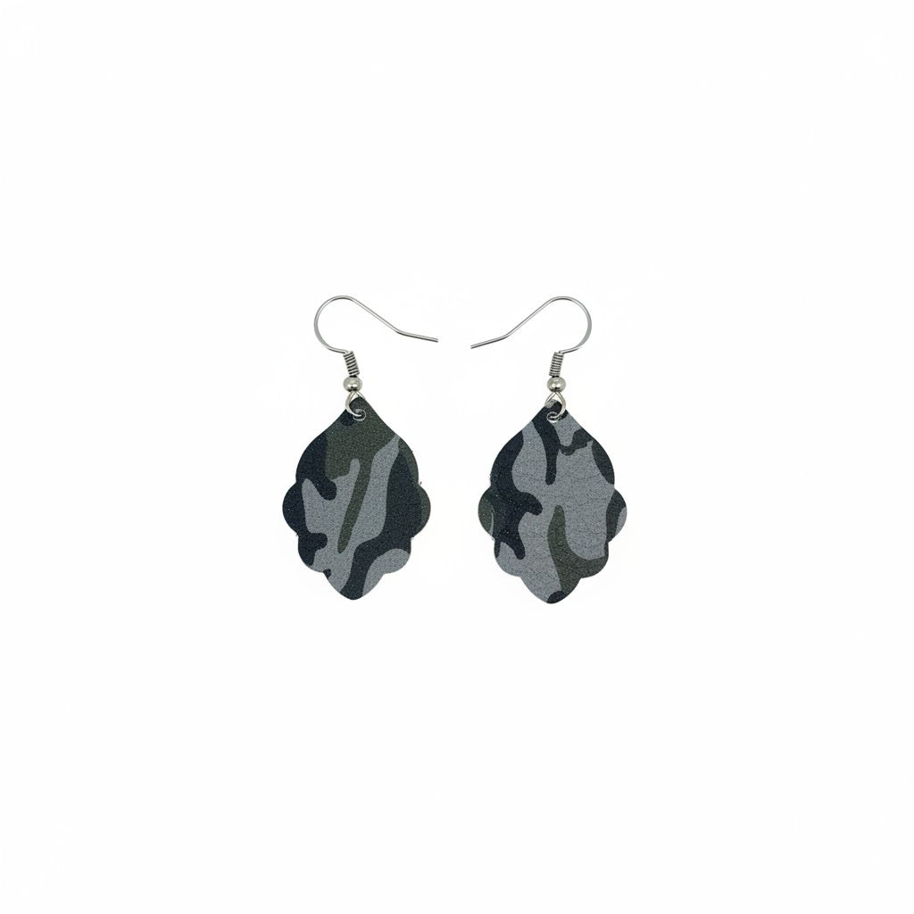 Jungle Gray Camo Mini Leather Earrings