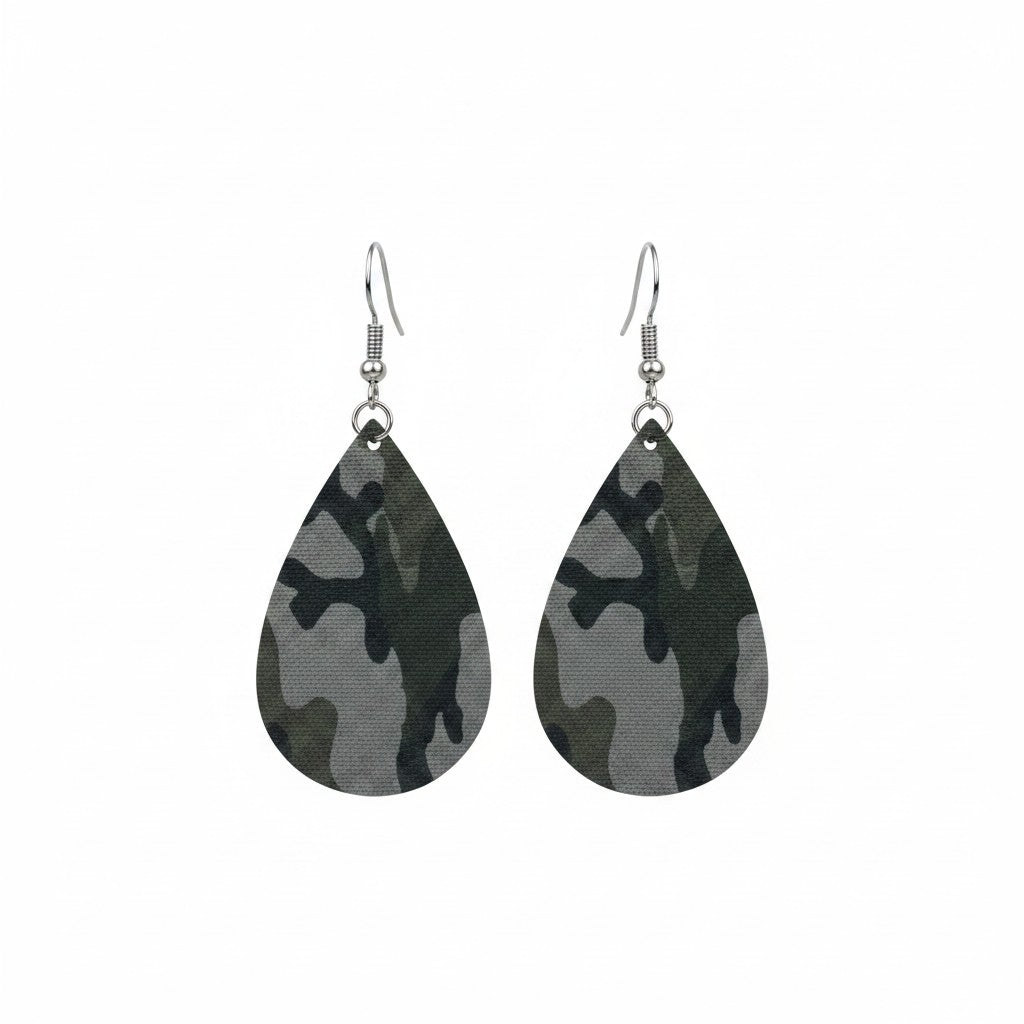 Jungle Gray Mini Camo Teardrop Earrings