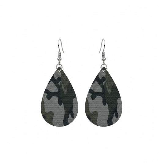 Jungle Gray Mini Camo Teardrop Earrings