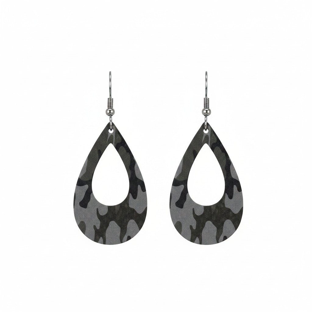 Jungle Gray Mini Camo Cutout Earrings