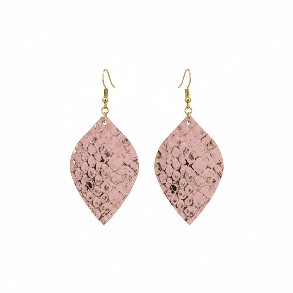 Pink Snake Leather Earrings