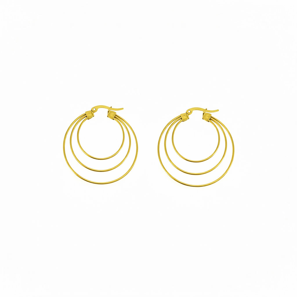 Gold Triple Loop Hoop Earrings