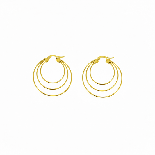 Gold Triple Loop Hoop Earrings
