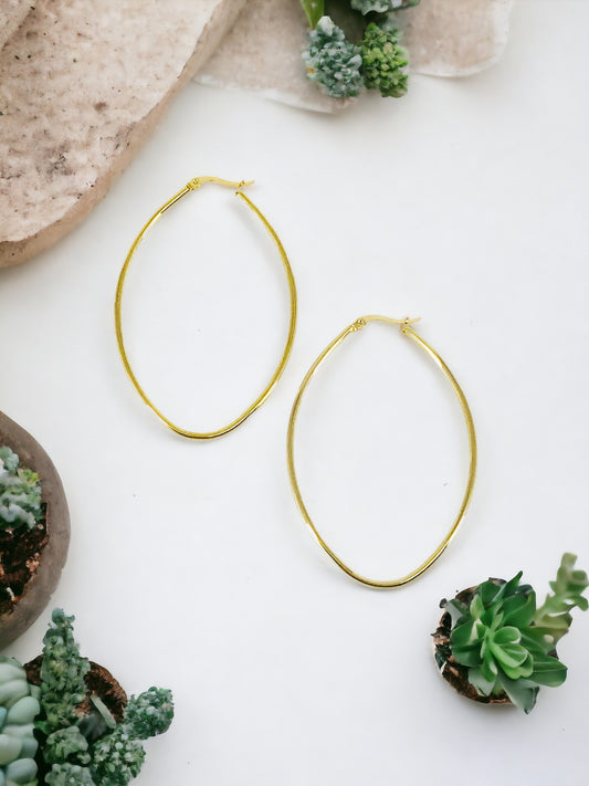 Golden Oval Stainless Steel Hoop Earrings - E19-2638