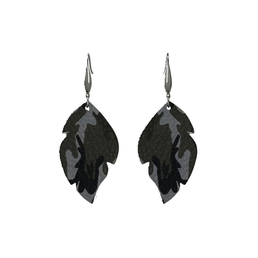 Jungle Gray Mini Camo Leaf Earrings