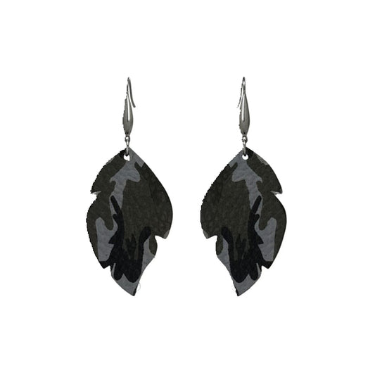 Jungle Gray Mini Camo Leaf Earrings
