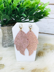 Crystal and Rose Gold Leather Stud Earrings - E19-2656