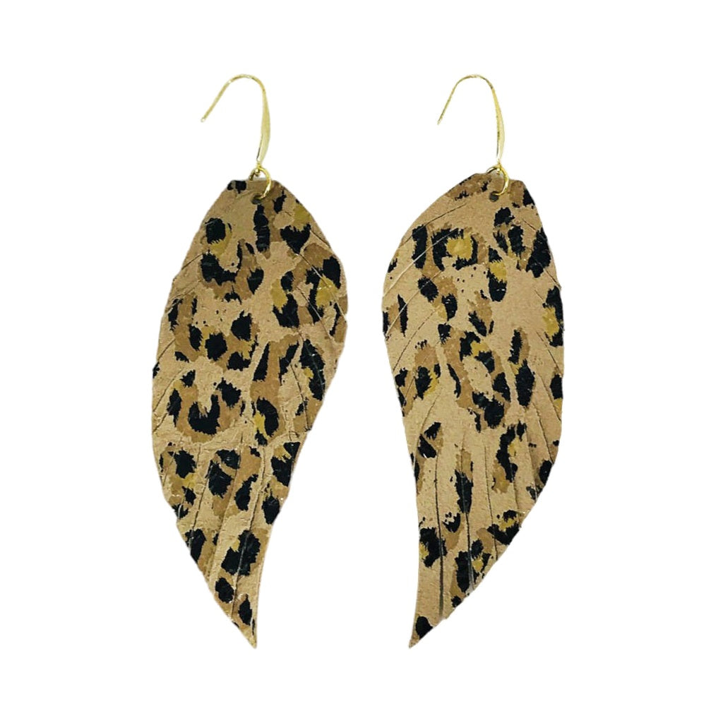 Natural Leopard Fringe Feather Earrings