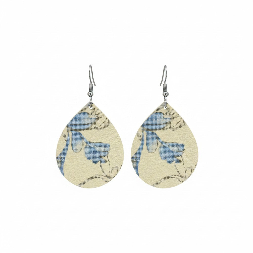 Asian Blue Vanilla Bloom Teardrop Earrings