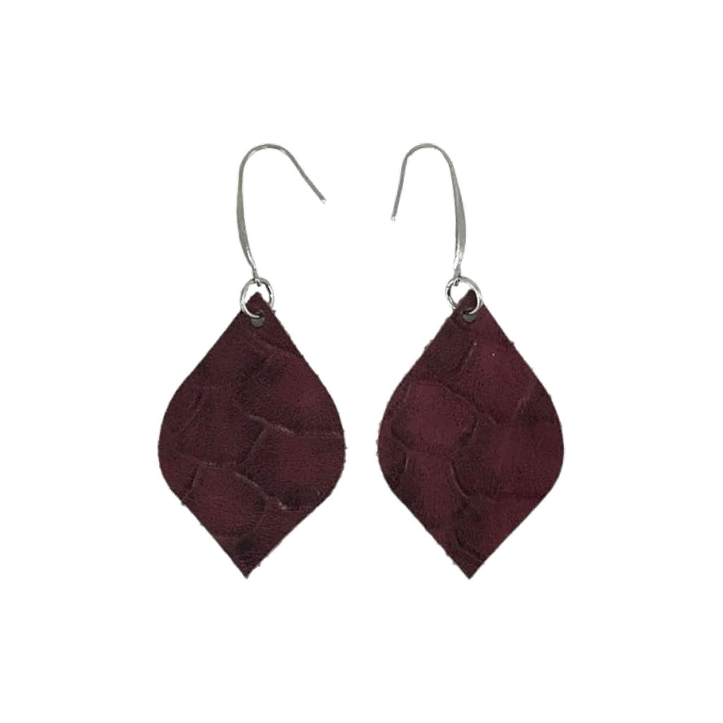 Merlot Alligator Petite Leaf Earrings