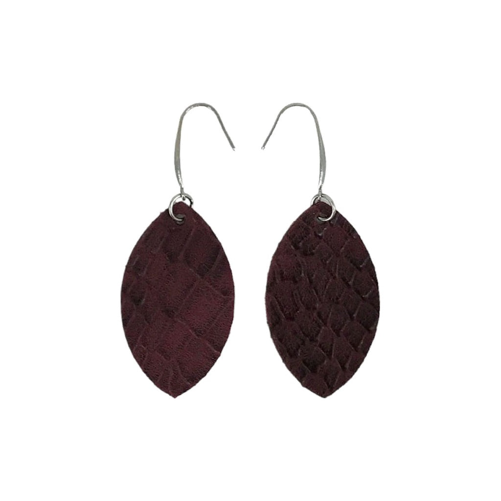 Merlot Alligator Petite Leaf Earrings