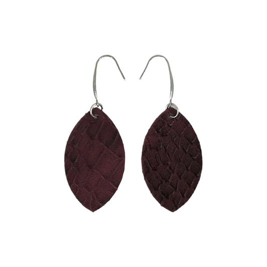 Merlot Alligator Petite Leaf Earrings