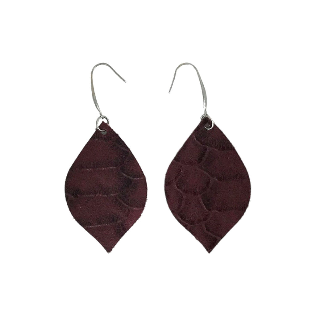 Merlot Alligator Leaf Drop Earrings