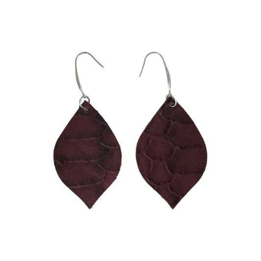 Merlot Alligator Leaf Drop Earrings