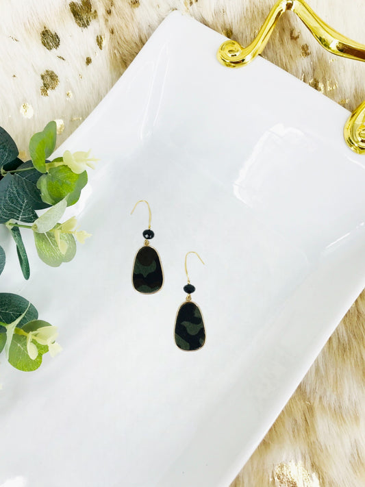 Hair on Camo Leather Teardrop Pendant Earrings - E19-2695