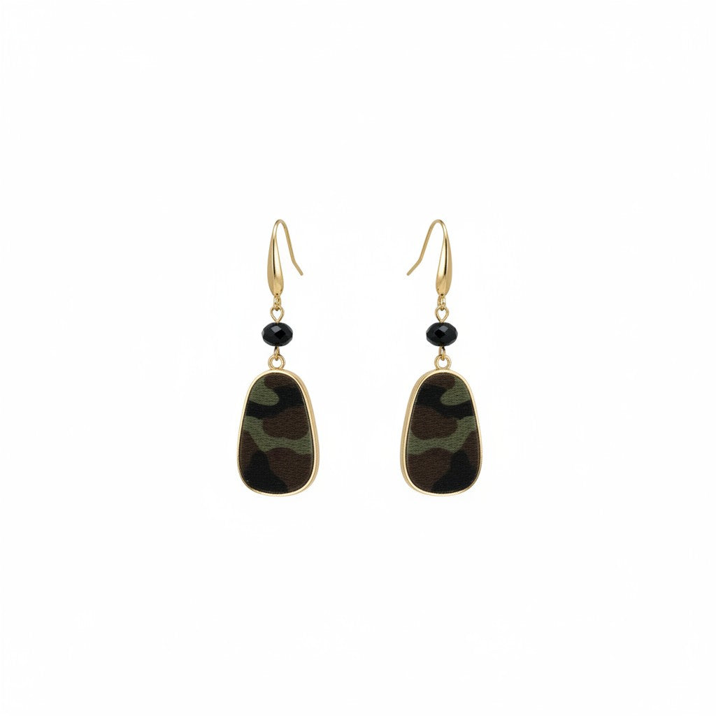 Evergreen Camo Beaded Pendant Earrings
