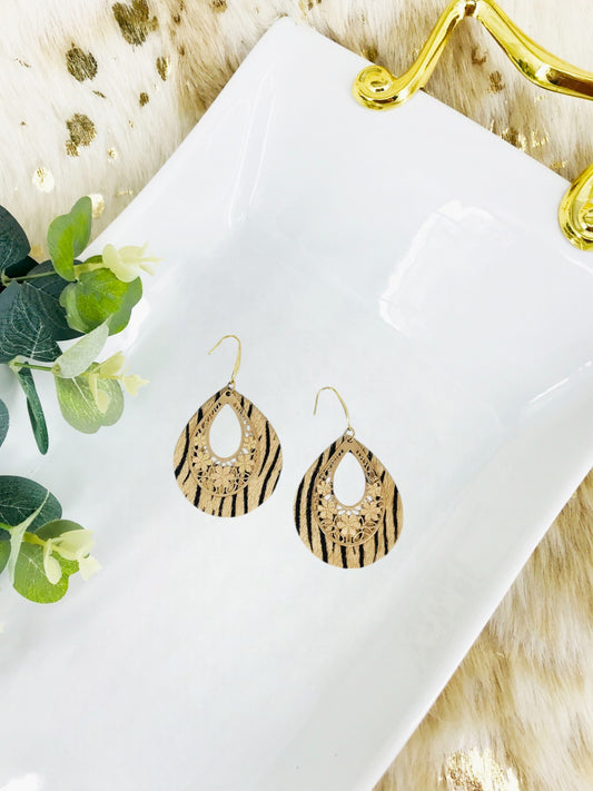 Hair On Zebra Leather and Pendant Earrings - E19-2697