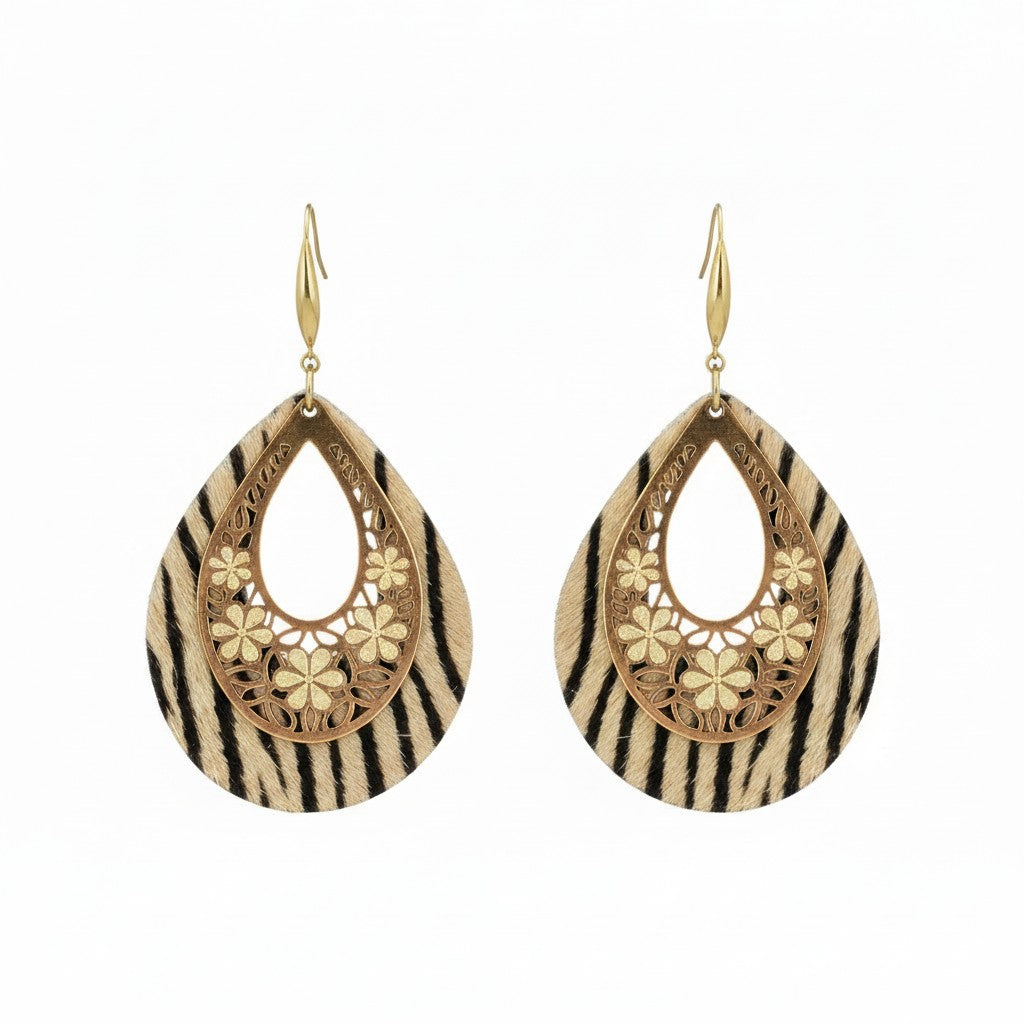 Gilded Zebra Filigree Teardrop Earrings