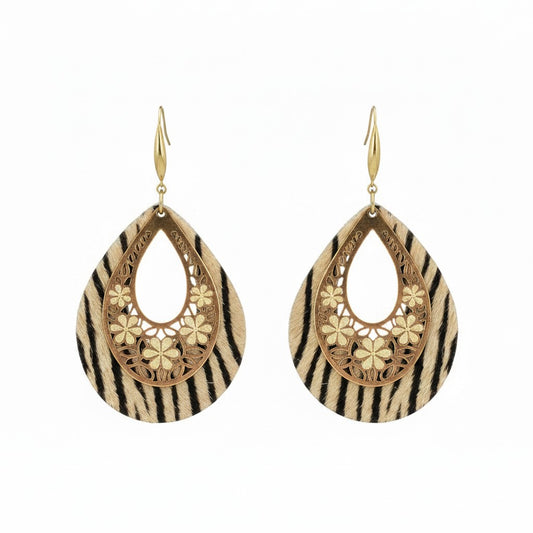 Gilded Zebra Filigree Teardrop Earrings