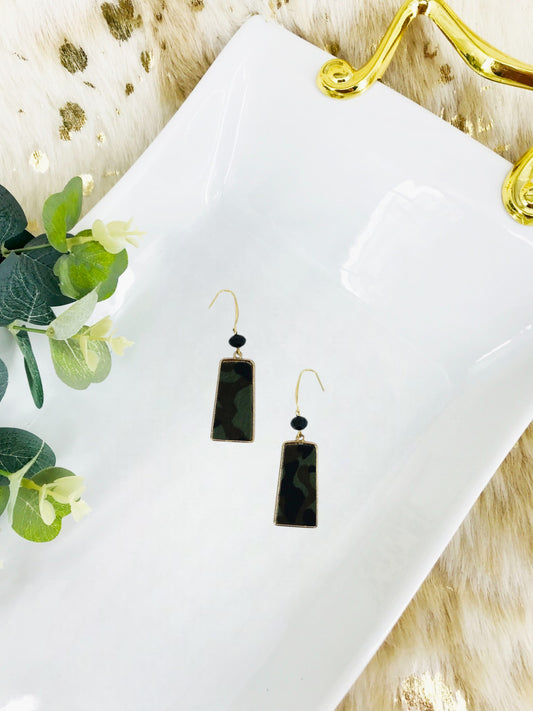 Hair On Camo Leather Trapezoid Pendant Earrings - E19-2698