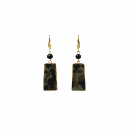 Evergreen Camo Beaded Trapezoid Earrings