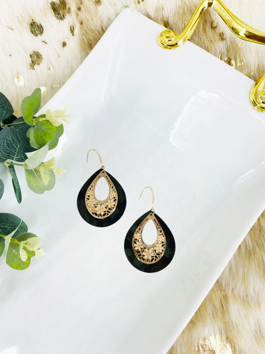 Hair On Camo Leather and Pendant Earrings - E19-2700