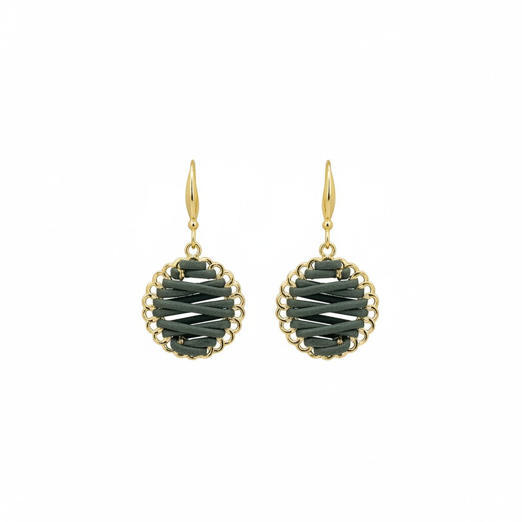 Olive Woven Pendant Earrings