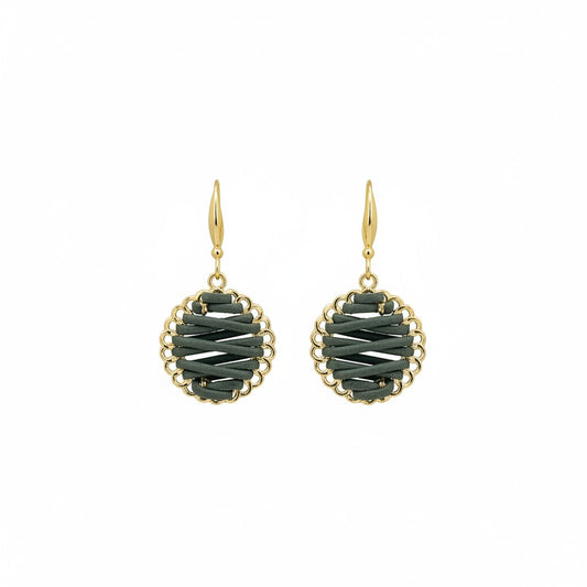 Olive Woven Pendant Earrings