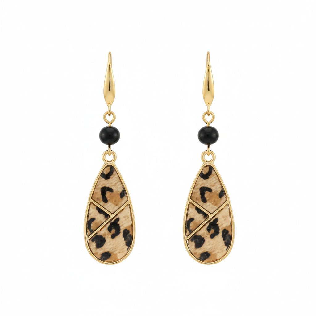 Golden Safari Beaded Pendant Earrings