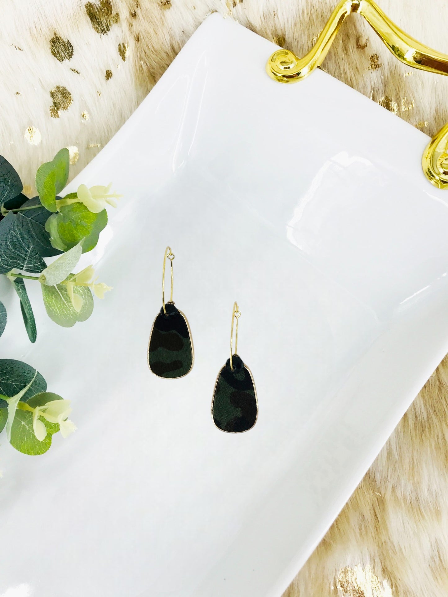 Hair On Camo Pendant Hoop Earrings - E19-2709