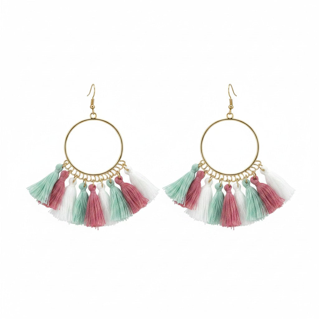 Multi Color Bohemian Tassel Hoop Earrings