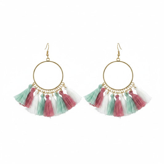 Multi Color Bohemian Tassel Hoop Earrings