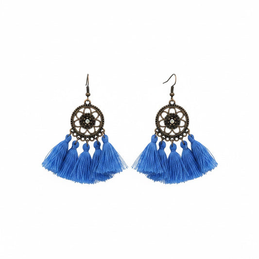 Blue Bohemian Tassel Earrings