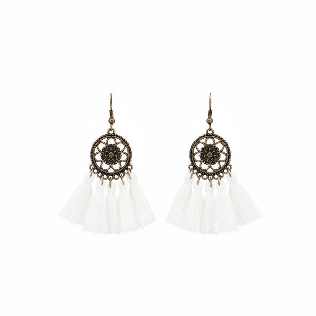 White Bohemian Tassel Earrings