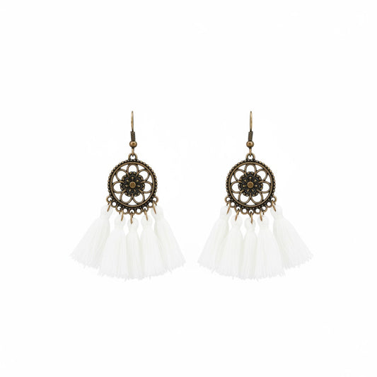 White Bohemian Tassel Earrings