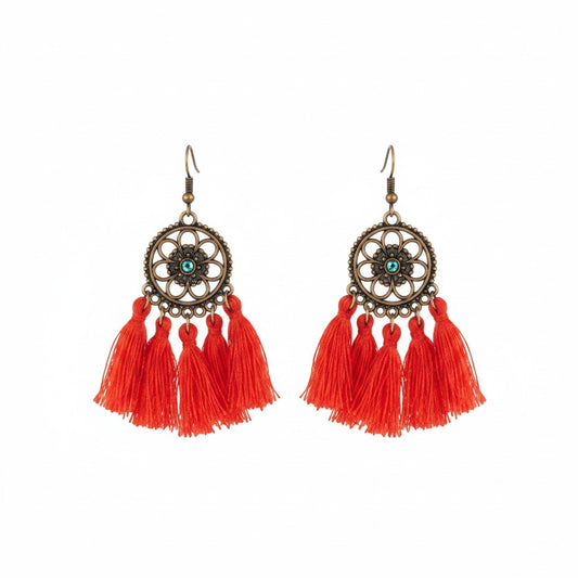 Red Bohemian Tassel Earrings