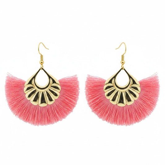 Extra Large Coral Fan Shaped Tassel Earrings