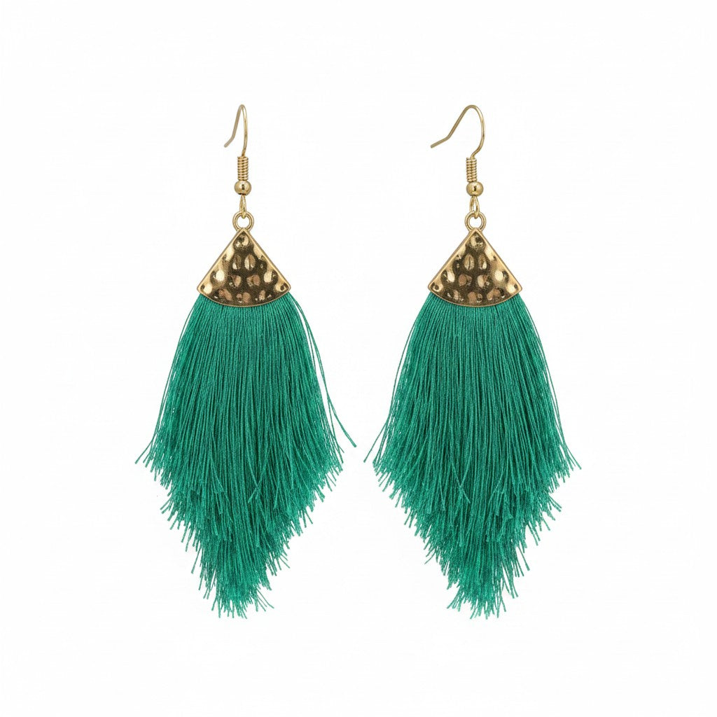 Extra Large Sea Green Tassel Pendant Earrings