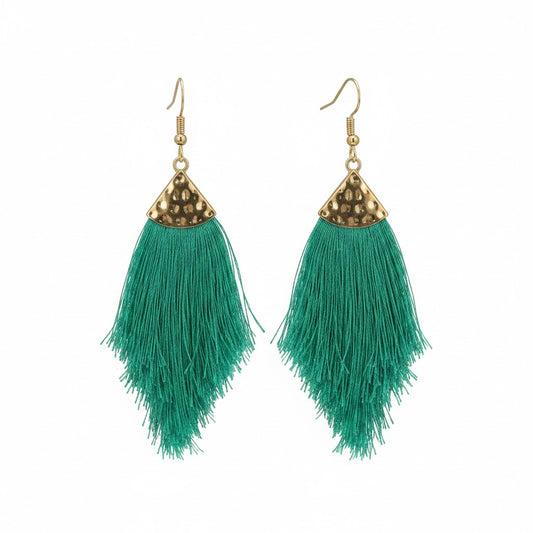 Extra Large Sea Green Tassel Pendant Earrings