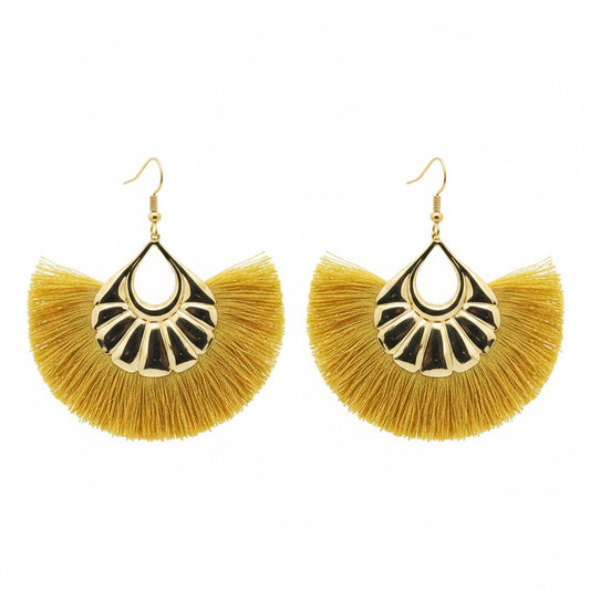 Extra Large Gold Fan Shaped Tassel Earrings